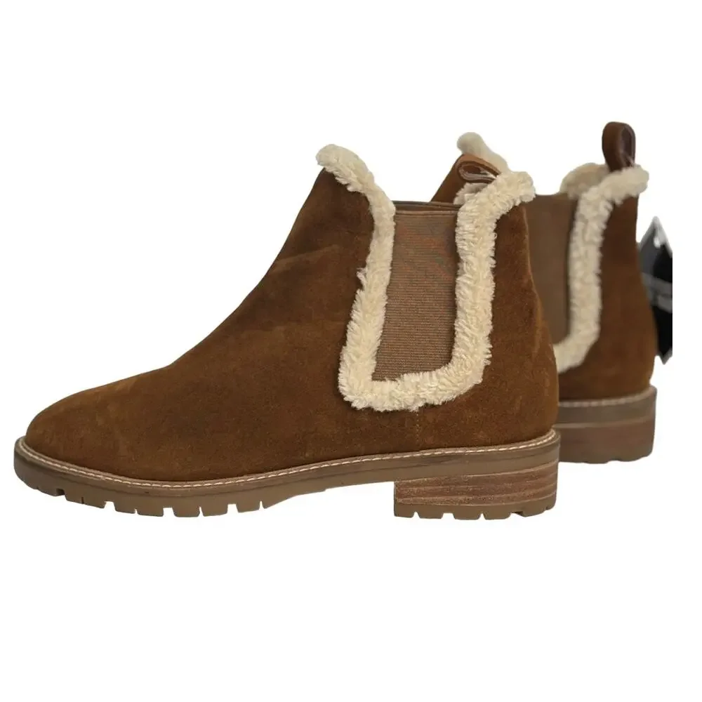 Steve Madden Leopold Faux Fur Water Resistant Boot in Camel Suede NEW Size 9.5